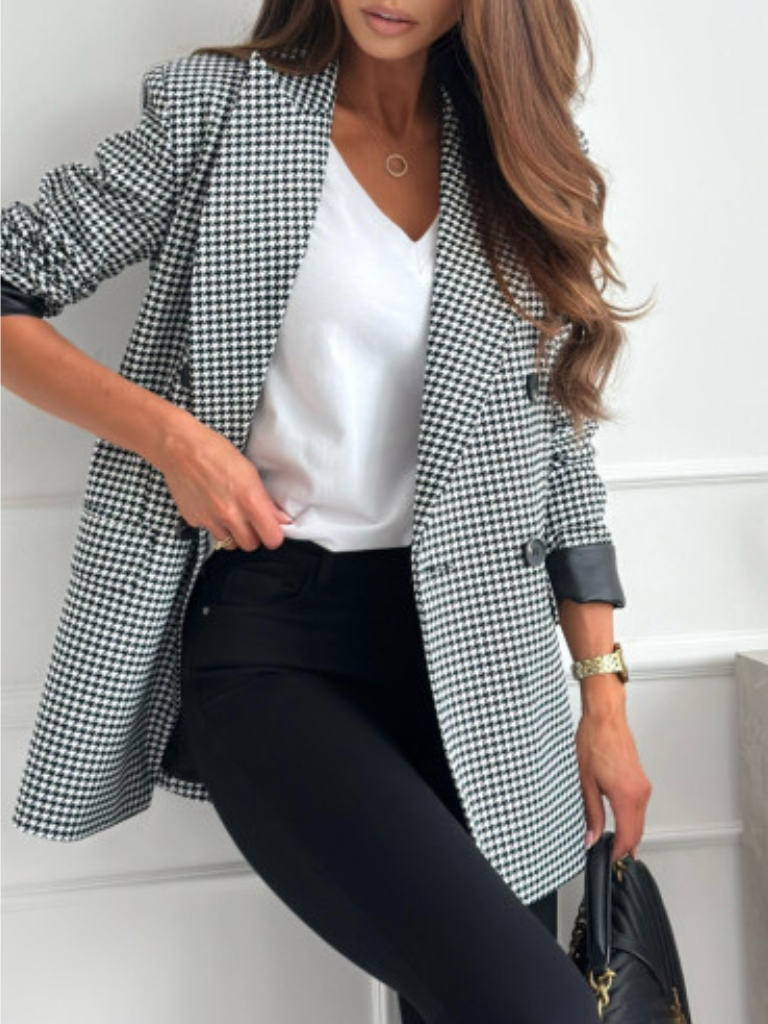 ELISE HOUNDSTOOTH DOUBLE-BREASTED BLAZER