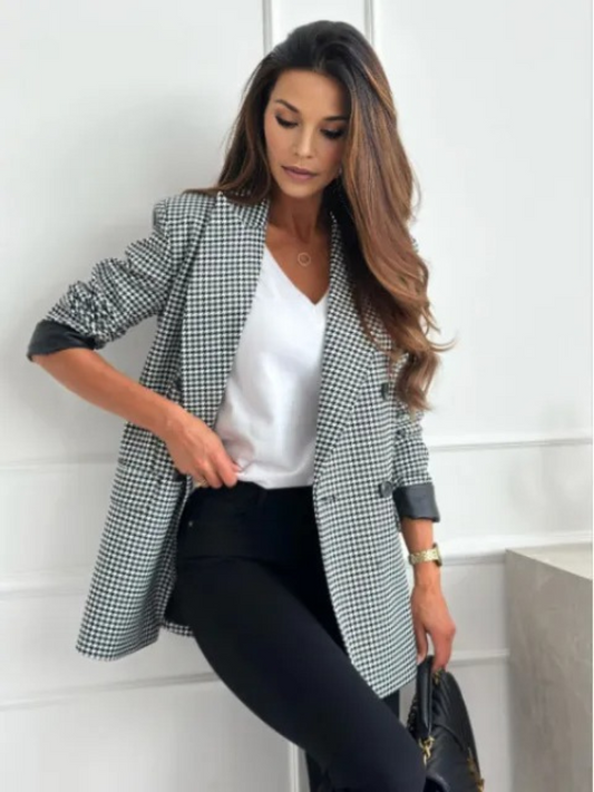 ELISE HOUNDSTOOTH DOUBLE-BREASTED BLAZER