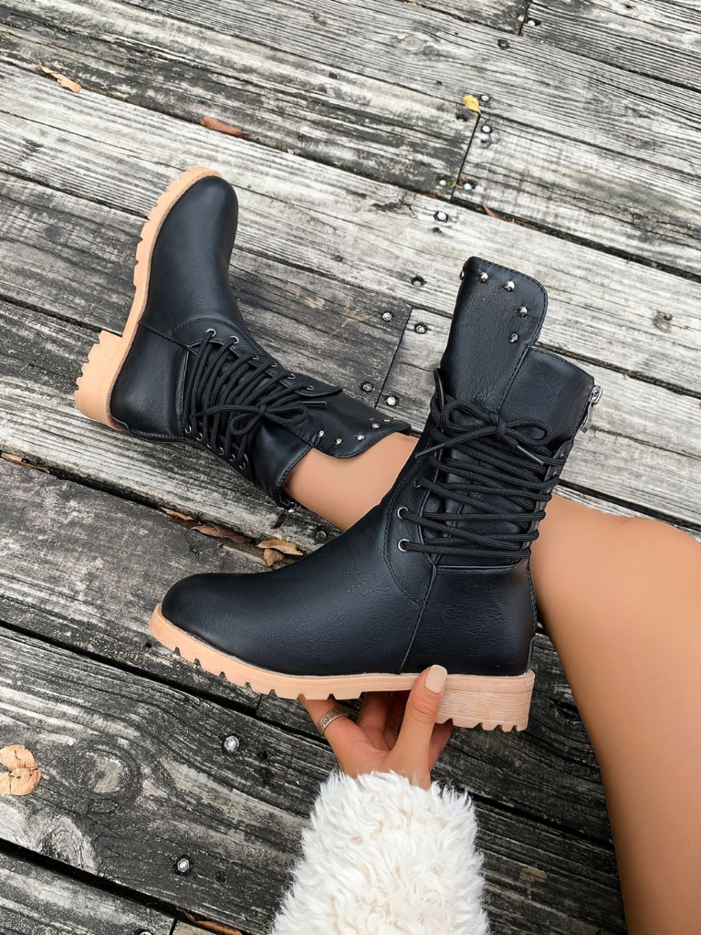 ELZA STUDDED LACE-UP BOOTS