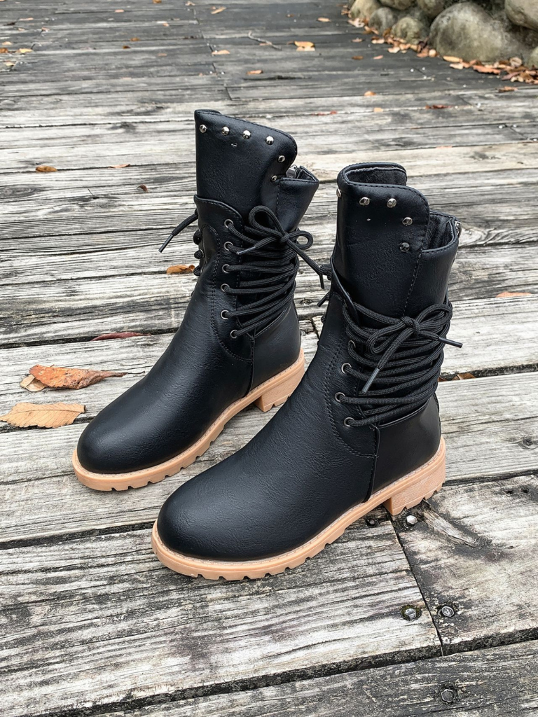 ELZA STUDDED LACE-UP BOOTS