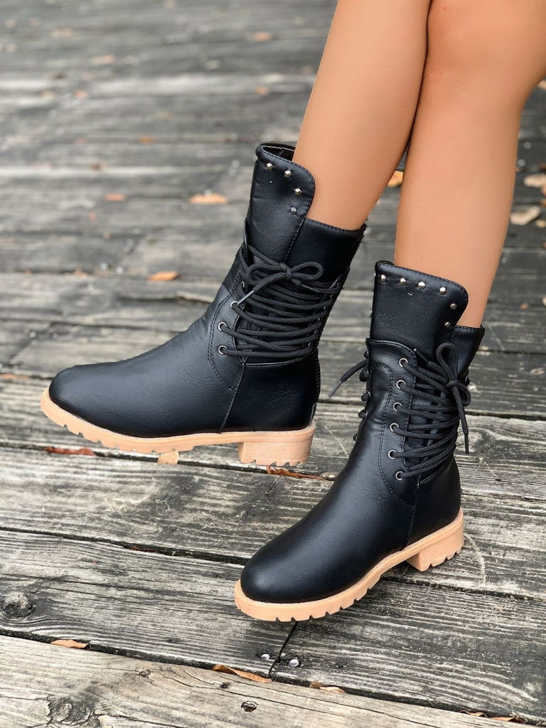 ELZA STUDDED LACE-UP BOOTS