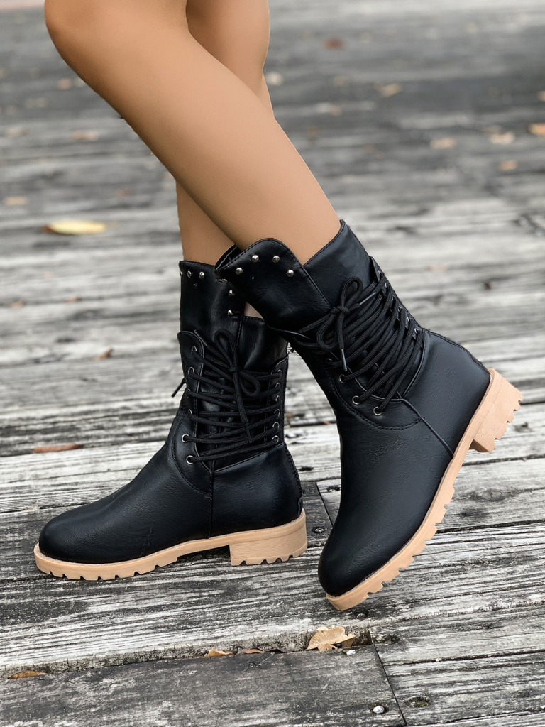 ELZA STUDDED LACE-UP BOOTS