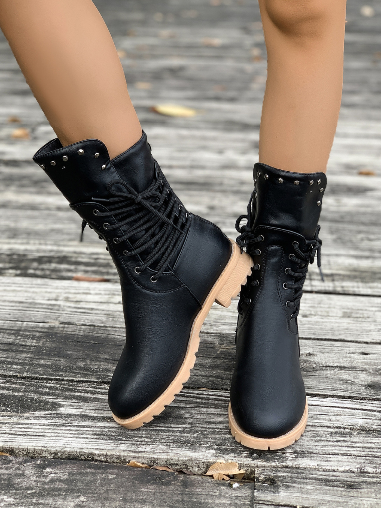 ELZA STUDDED LACE-UP BOOTS