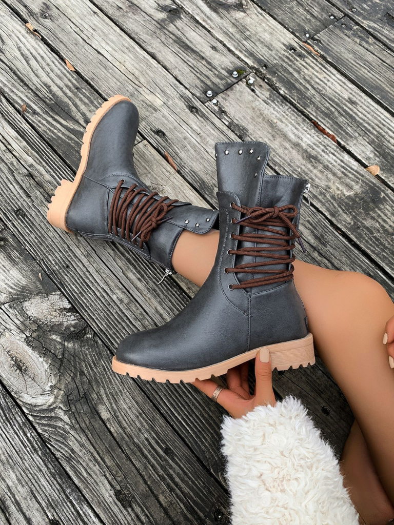 ELZA STUDDED LACE-UP BOOTS