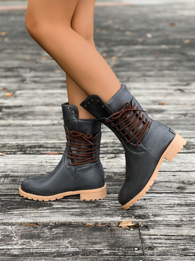 ELZA STUDDED LACE-UP BOOTS