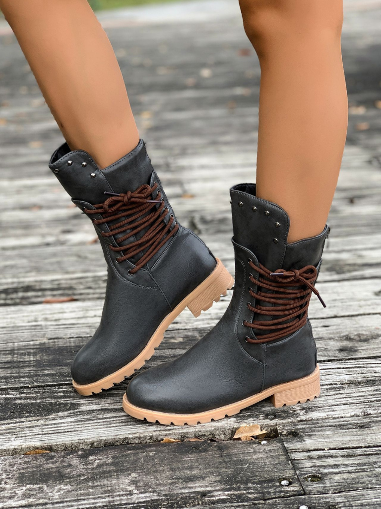 ELZA STUDDED LACE-UP BOOTS
