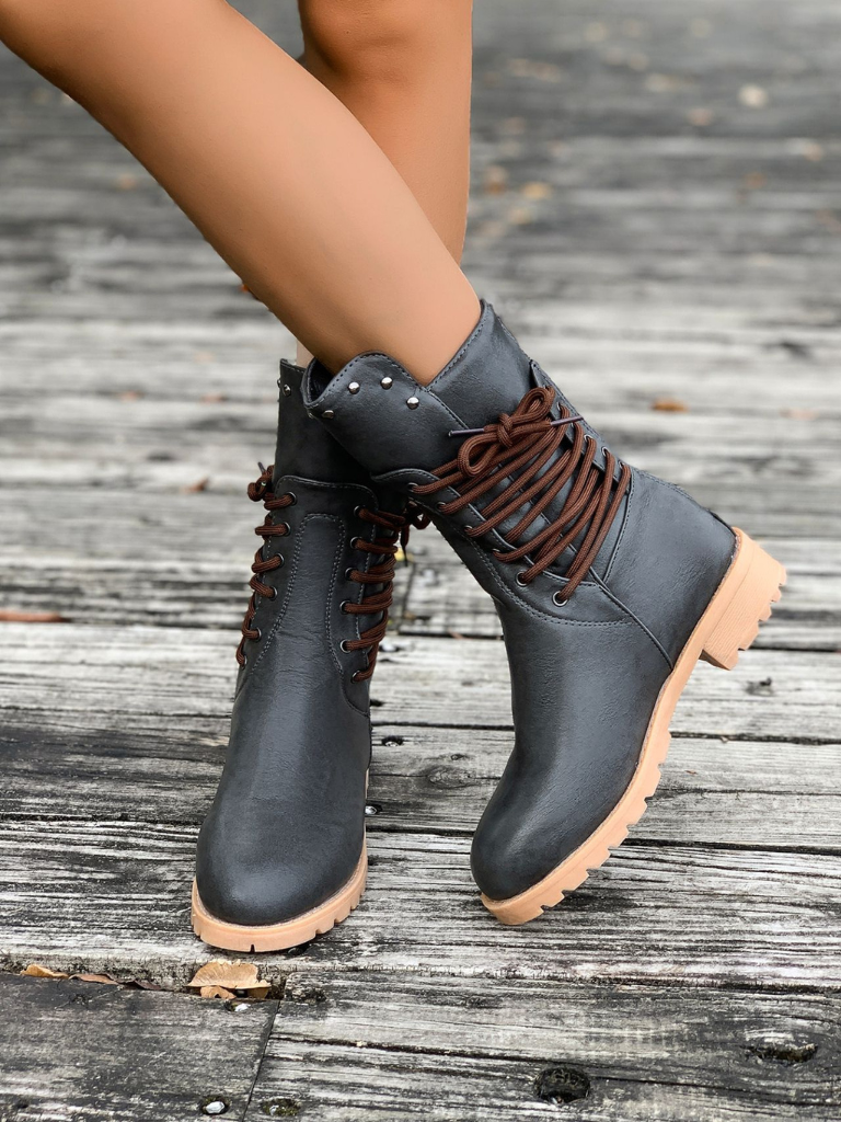 ELZA STUDDED LACE-UP BOOTS