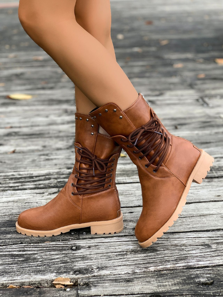 ELZA STUDDED LACE-UP BOOTS