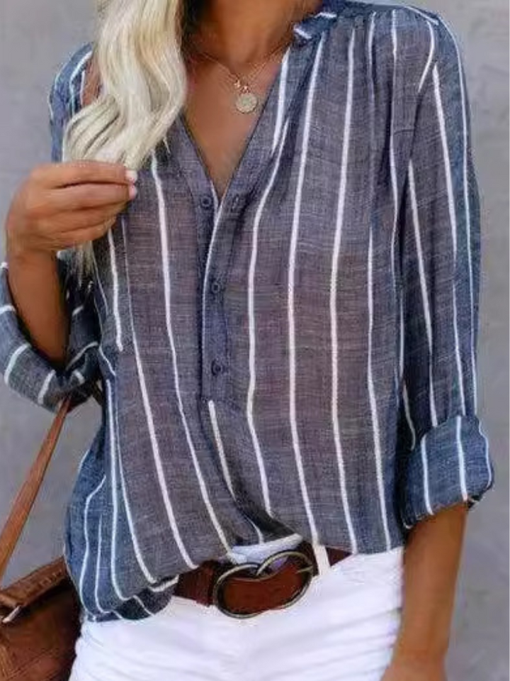 LANE STRIPED BUTTON BLOUSE