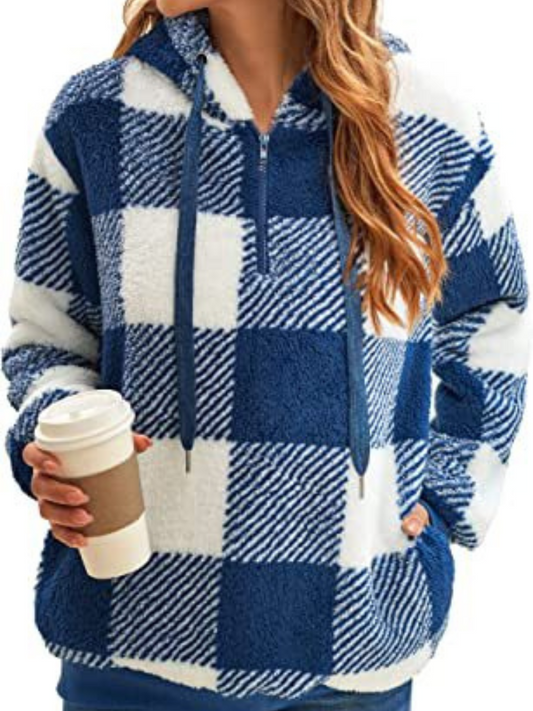 NICOLE CHECK FLEECE HOODIE
