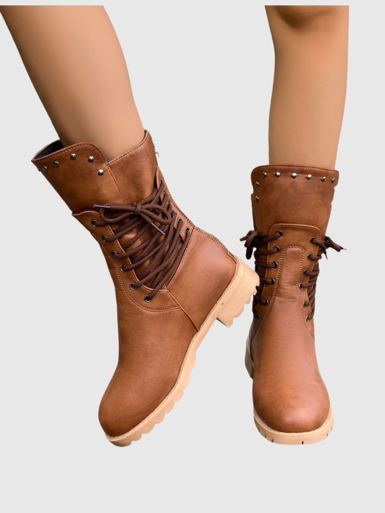 ELZA STUDDED LACE-UP BOOTS