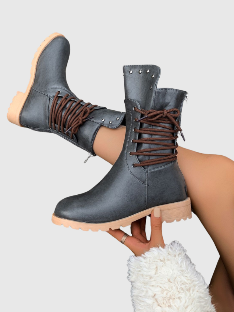 ELZA STUDDED LACE-UP BOOTS