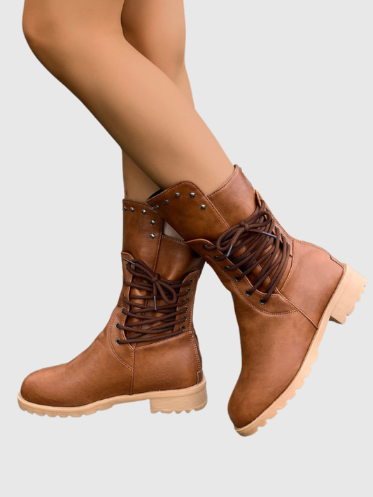 ELZA STUDDED LACE-UP BOOTS