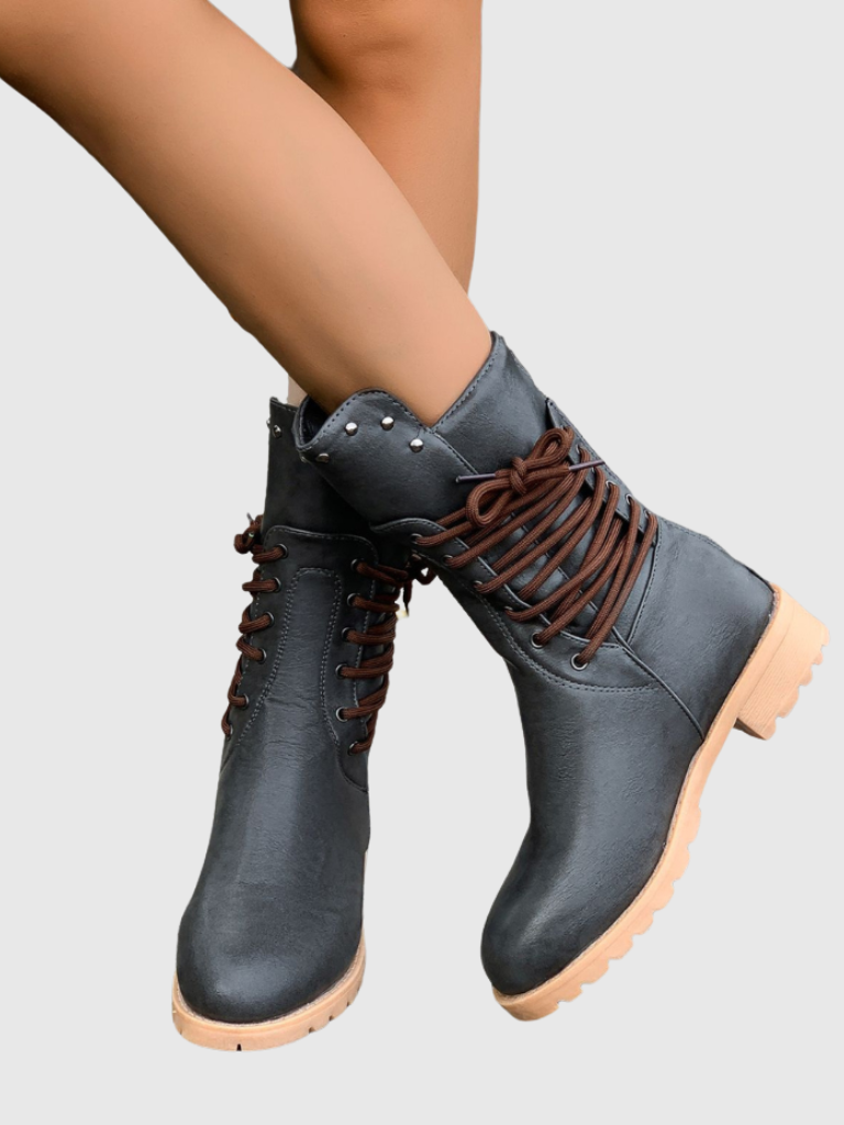 ELZA STUDDED LACE-UP BOOTS