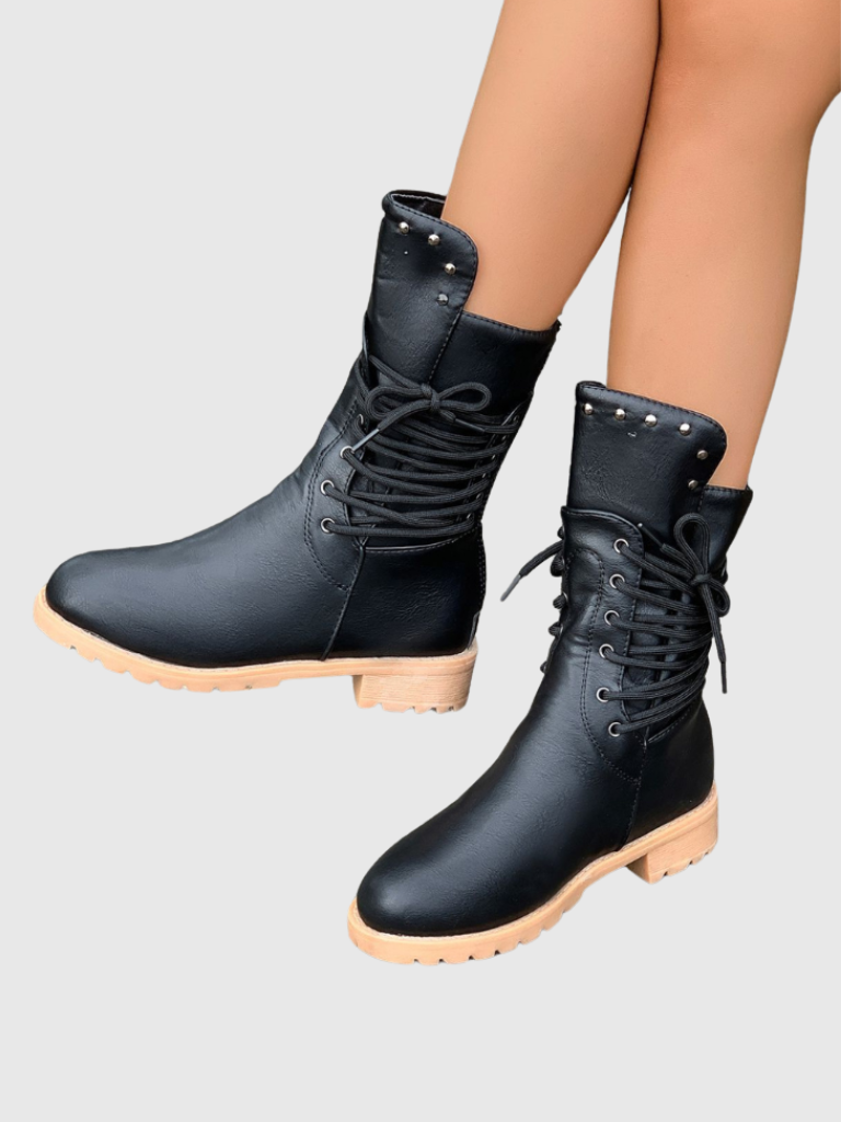 ELZA STUDDED LACE-UP BOOTS