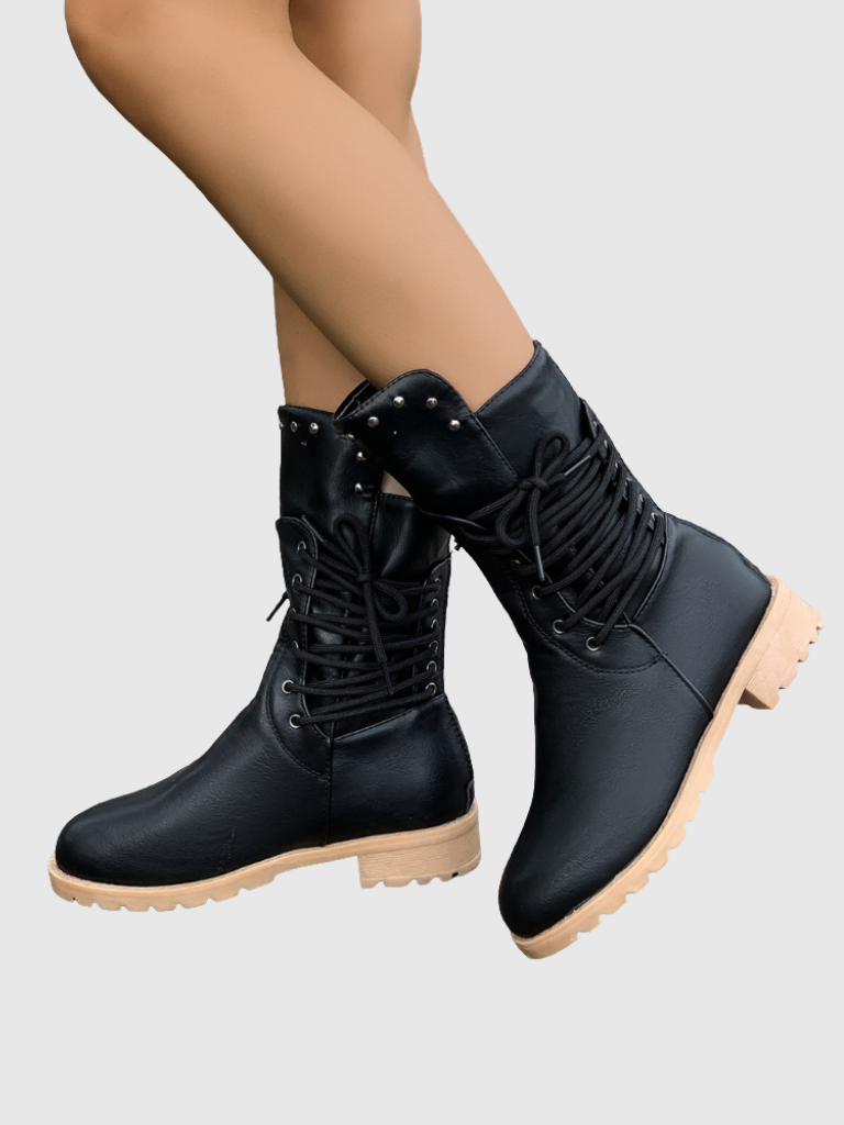 ELZA STUDDED LACE-UP BOOTS