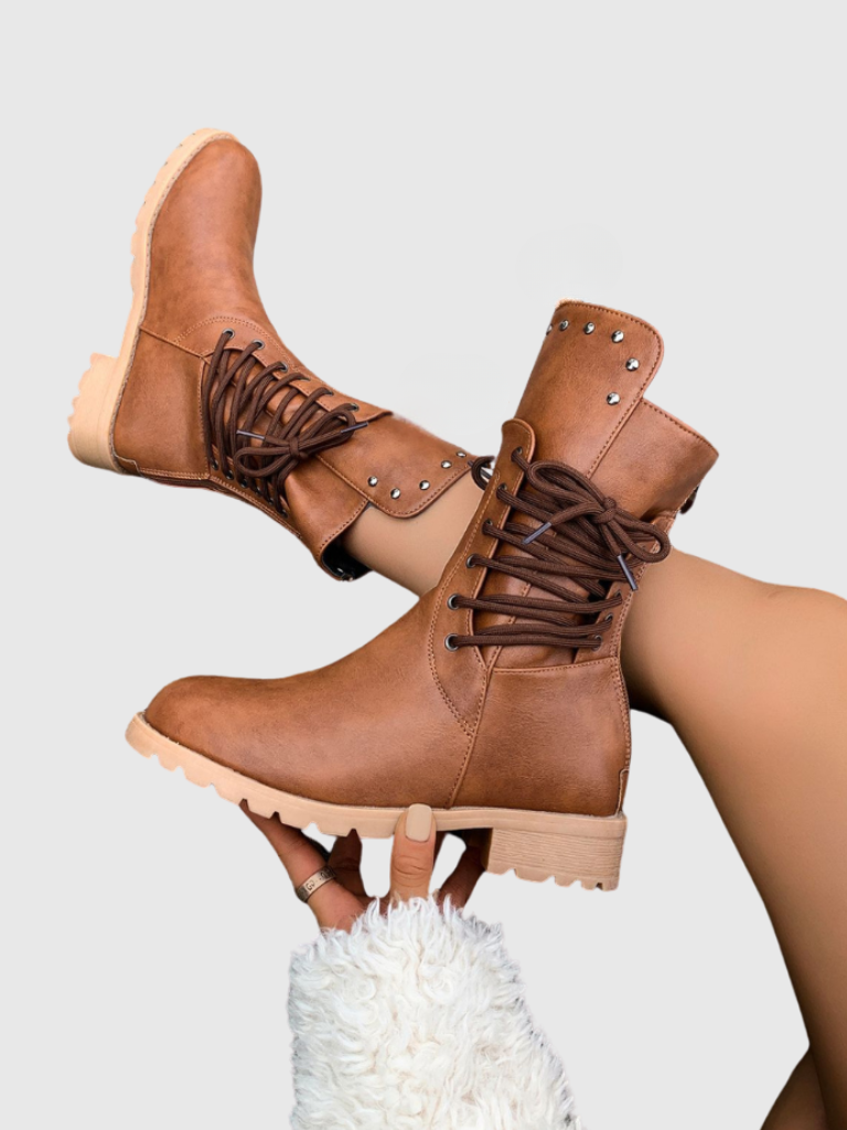 ELZA STUDDED LACE-UP BOOTS