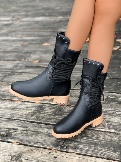 ELZA STUDDED LACE-UP BOOTS