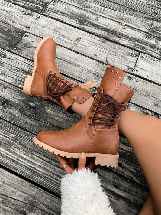 ELZA STUDDED LACE-UP BOOTS