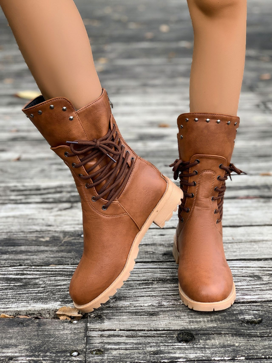 ELZA STUDDED LACE-UP BOOTS